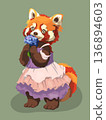 Character: Cute red panda in a dress, holding a flower 136894603