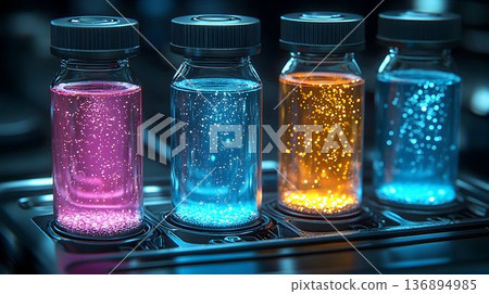 Luminous Samples in Futuristic Laboratory Apparatus Luminous Samples in Futuristic Laboratory Apparatus 136894985