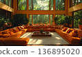 Luxurious Orange Sectional Sofa in a Sun-Drenched Tropical Livin 136895020