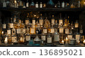 Mystical Alchemist's Lab Filled with Glass Bottles and Candles 136895021