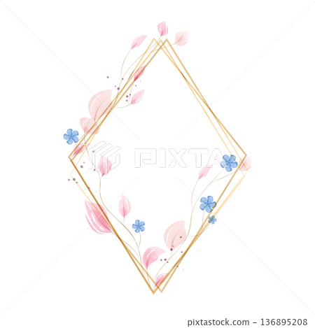 Decorative diamond frame created with golden lines and soft watercolor elements. Decorative diamond frame created with golden lines and soft watercolor elements. 136895208