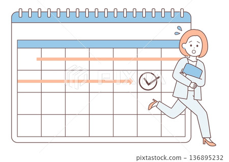 A businesswoman facing a deadline | Illustration of busyness, deadlines, and schedule management 136895232