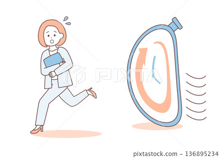 時間緊迫的女商人 | 截止日期和時間限制的圖示 136895234