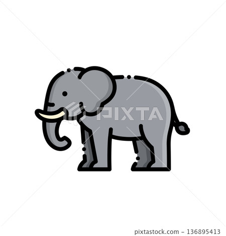 一隻可愛的大象，灰色的身體，象牙色的長鼻子，萌萌的治癒系！適合動物、嬰兒房或自然風格的裝飾。顏色可變，限量發售。 136895413