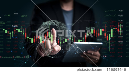 Investor check stock market chart on virtual interface. Global business trading with digital data analysis. Financial technology for cryptocurrency and asset management strategy concept for profit. Investor check stock market chart on virtual interface. Global business trading with digital data analysis. Financial technology for cryptocurrency and asset management strategy concept for profit. 136895646