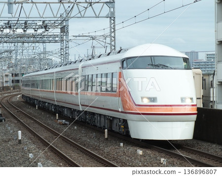 Tobu 100 series train running on a quadruple track section (photographed at Nitta Station) Tobu 100 series train running on a quadruple track section (photographed at Nitta Station) 136896807