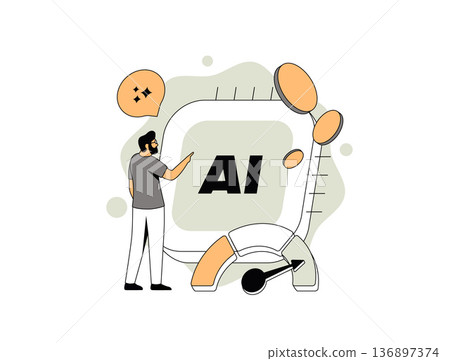 Personal AI assistant automation, human interacting with smart chatbot, digital assistant automation and productivity workflow, business technology concept, modern flat UI design, vector illustration 136897374