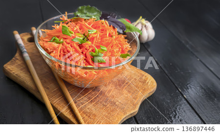 Vegetable salad with pickled carrots and garlic. A Korean and Asian dish. Vegetable salad with pickled carrots and garlic. A Korean and Asian dish. 136897446