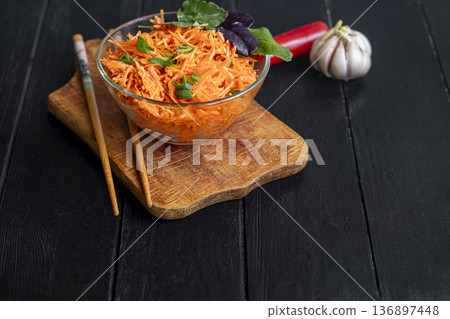 Vegetable salad with pickled carrots and garlic. A Korean and Asian dish. Vegetable salad with pickled carrots and garlic. A Korean and Asian dish. 136897448