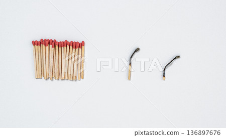 A burned match. The concept of loneliness or separation from society. Isolation of danger 136897676