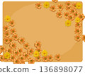 Orange Marigold Floral Frame on Grid Background 136898077