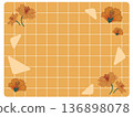 Orange Marigold Floral Frame on Grid Background 136898078