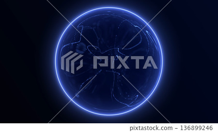 Futuristic blue glass fiber energy sphere with transparent glowing surface and smooth light flow, digital plasma orb in dark space, clean abstract technology background with subtle luminous motion. Futuristic blue glass fiber energy sphere with transparent glowing surface and smooth light flow, digital plasma orb in dark space, clean abstract technology background with subtle luminous motion. 136899246