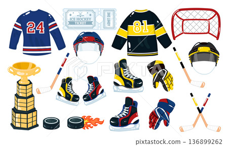 Cute Ice hockey sport equipment clipart collection Cute Ice hockey sport equipment clipart collection 136899262
