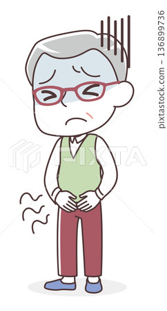 Illustration of a senior man suffering from lower abdominal pain 136899736
