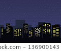夜景背景插圖，展現星空和城市建築，扁平化設計，城市景觀向量素材 136900143