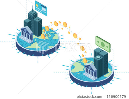 Isometric Global Money Transfer Between Countries 136900379