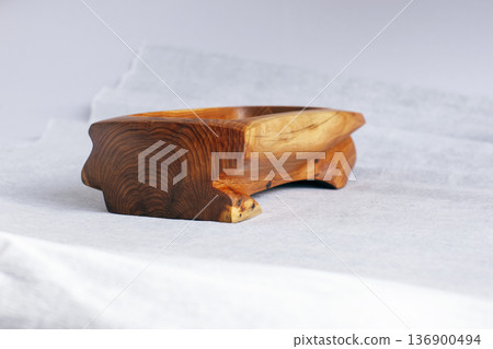 big isolated wood bowl, unique handmade kitchenware 136900494