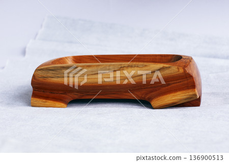 big isolated wood bowl, unique handmade kitchenware 136900513