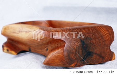big isolated wood bowl, unique handmade kitchenware 136900516