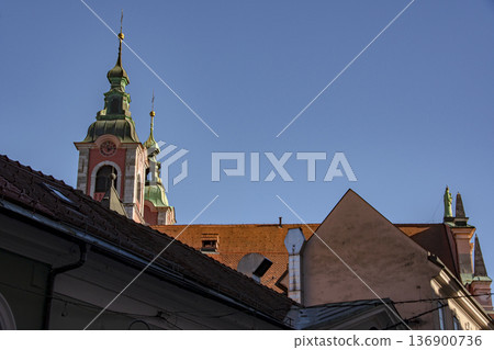 Downtown Ljubljana, the capital of Slovenia 136900736