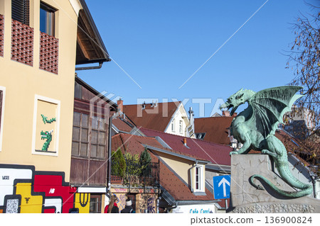 Downtown Ljubljana, the capital of Slovenia 136900824