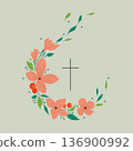 Vector drawing, Christian cross with flowers. Religious symbol, Easter holiday. Coloring book 136900992