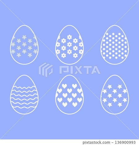 White linear Easter symbols collection on blue background vector illustration. 136900993