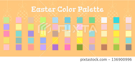 Pastel Easter color palette with spring swatches and orange background vector illustration. Pastel Easter color palette with spring swatches and orange background vector illustration. 136900996