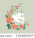 Vector drawing, Christian cross with flowers. Religious symbol, Easter holiday. Coloring book 136900997