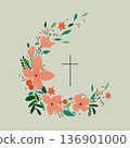 Vector drawing, Christian cross with flowers. Religious symbol, Easter holiday. Coloring book 136901000