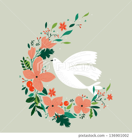 Vector drawing, Christian cross with flowers. Religious symbol, Easter holiday. Coloring book Vector drawing, Christian cross with flowers. Religious symbol, Easter holiday. Coloring book 136901002