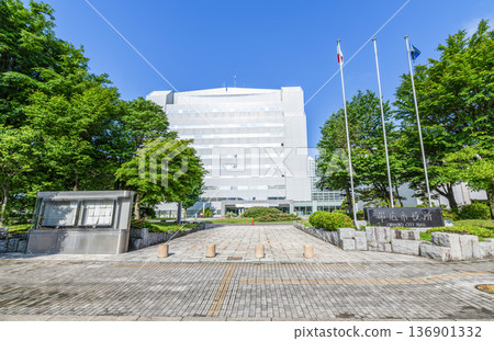 Obihiro City Hall in clear skies, Hokkaido 136901332