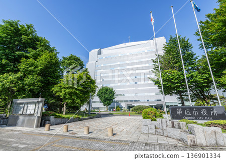 晴空下的北海道帶廣市政府大樓 136901334