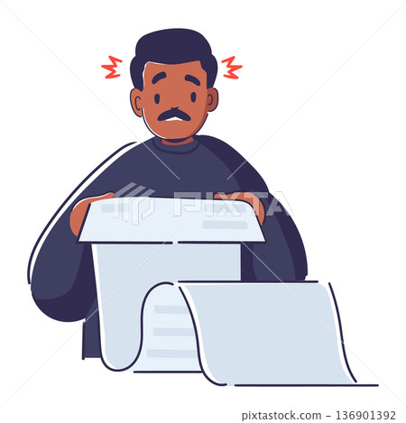 Mature man shocked reviewing financial bill struggling economic pressure and unexpected expenses 136901392