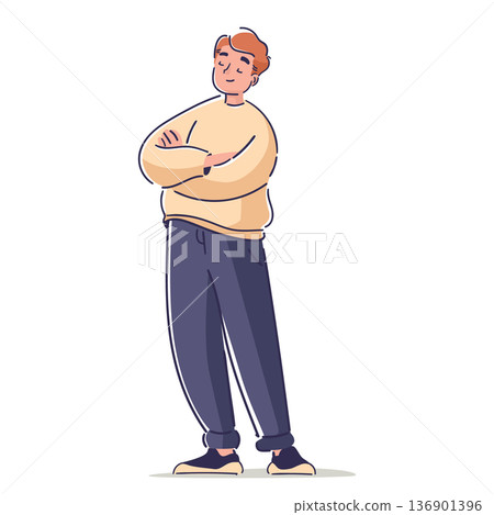 Self-confident casual man hand drawn character full-length portrait isolated on white background 136901396