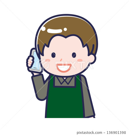 一名男性「餐廳服務生」正在使用智慧型手機 136901398