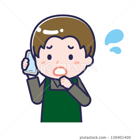 一名男性「餐廳服務生」正在使用智慧型手機 136901400