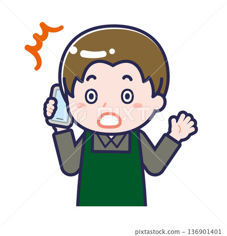 一名男性「餐廳服務生」正在使用智慧型手機 136901401