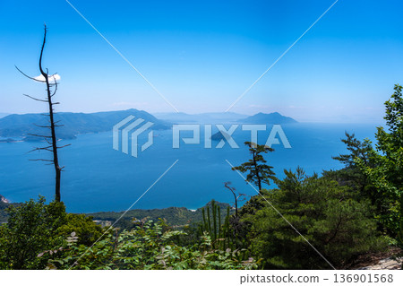 Seto Inland Sea and Hiroshima Bay from Mount Misen summit, Miyajimaa, Japan Seto Inland Sea and Hiroshima Bay from Mount Misen summit, Miyajimaa, Japan 136901568
