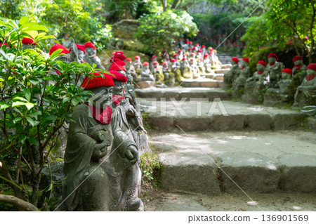 Jizo Bosatsu statues at Daisho-in Temple, Miyajima Island, Japan Jizo Bosatsu statues at Daisho-in Temple, Miyajima Island, Japan 136901569