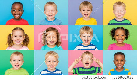 Joyful Smiles Colorful Collection of Diverse Toddlers and Young Children in a Vibrant Grid Joyful Smiles Colorful Collection of Diverse Toddlers and Young Children in a Vibrant Grid 136902035