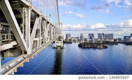 Bay area photographed from Rainbow Bridge in Taito Ward, Tokyo Bay area photographed from Rainbow Bridge in Taito Ward, Tokyo 136905097