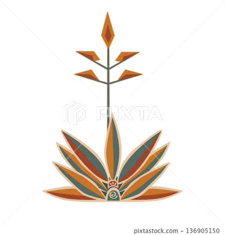 Blue agave or tequila agave plant in blossom. Drawing in tribal etno style. Vector isolated illustration. Blue agave or tequila agave plant in blossom. Drawing in tribal etno style. Vector isolated illustration. 136905150