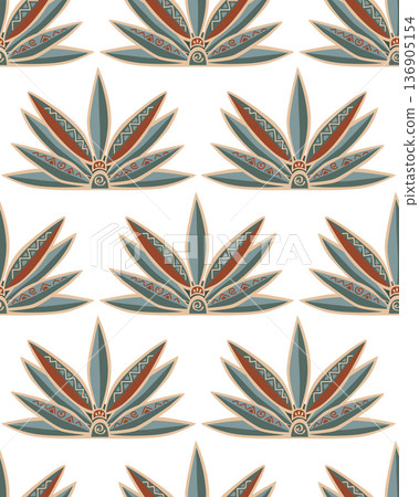 Blue tequila agave plant seamless pattern. Drawing in tribal etno style. Vector background illustration Blue tequila agave plant seamless pattern. Drawing in tribal etno style. Vector background illustration 136905154
