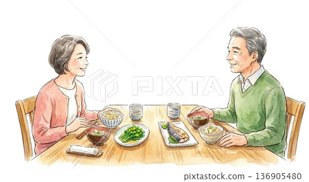 A quiet spring dinner for a couple (after their children have left home) 136905480