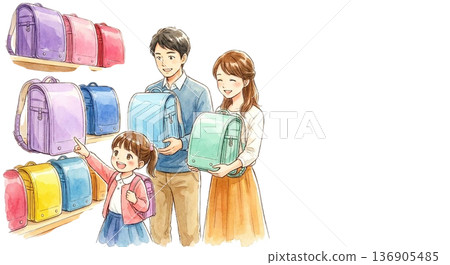 Scene of choosing the color of the school bag 136905485
