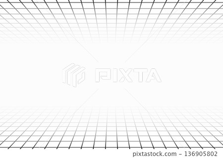 Top and bottom perspective grids vanishing into infinity. Tile floor and ceiling textures. Checkered plane patterns. Squared surfaces. Geometric design. Mesh background. Vector graphic ilustration 136905802
