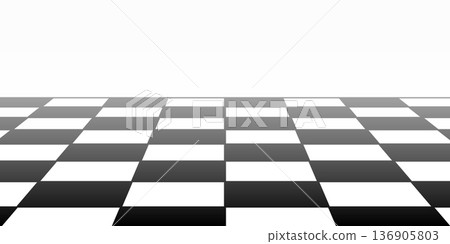 Faded chess board plane in perspective. Checkered tiled floor in angled point of view with vanishing effect. Black and white checkerboard texture. Chess game field. Vector graphic illustration Faded chess board plane in perspective. Checkered tiled floor in angled point of view with vanishing effect. Black and white checkerboard texture. Chess game field. Vector graphic illustration 136905803