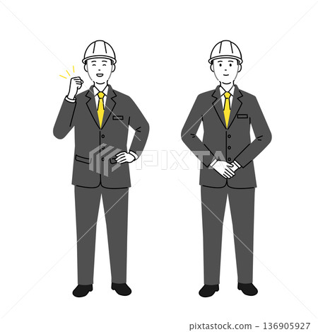 一套身穿西裝、頭戴安全帽的男性建築工人全身插畫 1 一套身穿西裝、頭戴安全帽的男性建築工人全身插畫 1 136905927